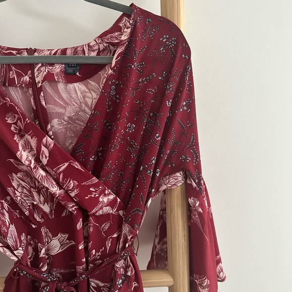 French Connection Frill Mini Wrap Dress in Deep Framboise in Size 4 - Picture 6 of 8